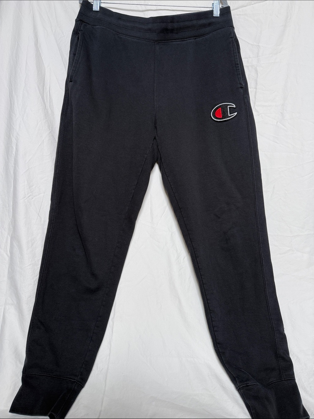 Champion Men’s Black Joggers with Red Logo Patch